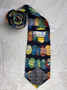 ~90s Keith Daniels Easter Egg Fabergé Celestial Star Black Novelty Festive Tie